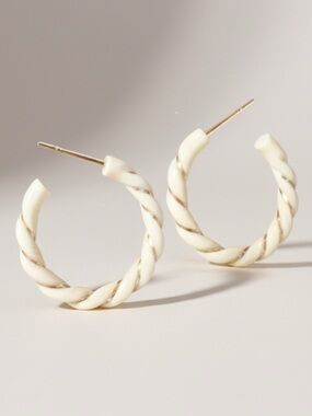 14k gold ivory colored hand-carved artisan feel hoop earrings
